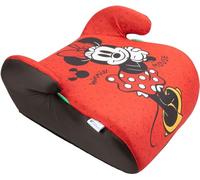 Minnie Mouse Réhausseur voiture enfant i-Size ECE R129. Siège pour la sécurité des enfants d'une hauteur de 125 à 150 cm. Réhausseur avec graphisme du Minnie Mouse, siège pour enfant sur fond rouge.