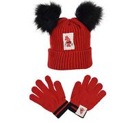 Minnie Mouse, Set Bonnet à Pompons et Gants (Rouge, 52)
