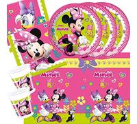 Minnie Mouse - Set de fête 37 pièces Minnie Happy Helpers - Nappe de Table en Forme de Serviette pour 8 Enfants
