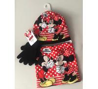 Minnie Mouse Set Enfants 3pcs Bonnet + Gants + Bandana Écharpe Boucle Taille 52 Rouge