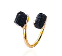 MinnowXY Bague ouverte en tourmaline noire irrégulière avec pierre brute dorée faite à la main Taille réglable pour homme et femme Tourmaline noire