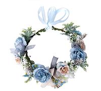 MinnowXY Couronne de fleurs artificielles bleues pour la plage, les vacances, le mariage, le tissu