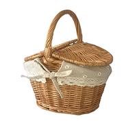 MinnowXY for Creative Basket Panier en osier fait à la main Panier de rangement de fruits avec poignée Double couvercle pour camping en rotin