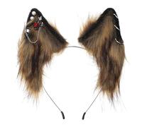 MinnowXY Serre-tête avec oreilles de loup en alliage pour séances photos - Accessoire pour cheveux avec bijoux suspendus et oreilles d'animaux - Taille 55-65 cm - Marron - Halloween - Unisexes-Adultes