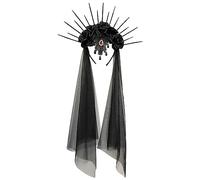 MinnowXY Serre-tête d'Halloween long voile Jour des morts gothique Fleur Bandeau Cosplay Accessoire de coiffure pour femme Décoration de cheveux Tissu en maille plastique