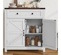 Mino Kesper Armoire de rangement rustique avec 2 portes, armoire de cuisine blanche avec comptoir en noyer, meuble de rangement autoportant, armoire de rangement