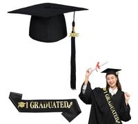 Mino Plus Chapeau diplome,Ensemble Chapeau Diplômé et Écharpe,Chapeau de remise de diplôme noir,2025 Chapeau de Diplomé,Chapeau d'étudiant Réglable,Chapeau D'étudiant Avec Gland Pendentif Unisexe (B)
