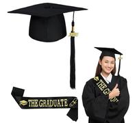 Mino Plus Chapeau diplome,Ensemble Chapeau Diplômé et Écharpe,Chapeau de remise de diplôme noir,2025 Chapeau de Diplomé,Chapeau d'étudiant Réglable,Chapeau D'étudiant Avec Gland Pendentif Unisexe (A)