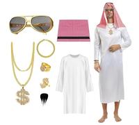 Mino Plus deguisement arabe homme,costume le cheik,Déguisement Arabe Cheik Avec turban,Bague,Collier,Bracelet,Lunettes de soleil,d'Halloween Cosplay Carnaval Fêtes Déguisement (XXL)