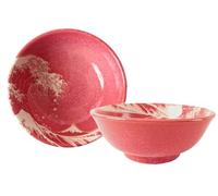 Mino ware AKD202 Lot de 2 bols à nouilles japonaises en poterie japonaise Rouge