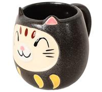 Mino ware CPM021 Tasse en poterie japonaise Motif chat Daruma Fabriqué au Japon Noir mat