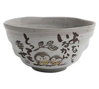 Mino ware KSC104 Bol à riz en poterie japonaise avec poème Kanji Gris Fabriqué au Japon (Chouette)
