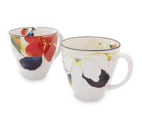 Mino Ware Lot de 2 tasses à café japonaises en céramique Motif floral Rouge Sasanqua, magnolia blanc 9,1 cm