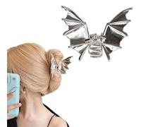MinoCino Pince à cheveux, grande pince à cheveux argentée en forme d'aile de chauve-souris pour femme, accessoire pour Halloween, fête ou cosplay, grand clip métallique pour cheveux épais
