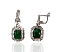 MINOPLATA Boucles d'oreilles en argent sterling 925 avec zircons verts, plaqué rhodium, fermoir catalan, 24 mm x 10 mm