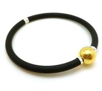Minoplata Bracelet élastique en caoutchouc noir et boule en argent sterling plaqué or