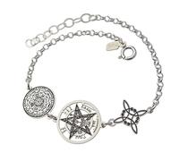 Minoplata Bracelet triple protection en argent sterling 925, amulettes noeud de sorcière, tétragramme et médaille sept archanges, 17 cm avec chaîne adaptable