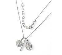 Minoplata Collier ras-du-cou en argent sterling 925 avec Vierge Miraculeuse, Saint Benoît et Crucifix, chaîne forcée 42 cm avec extension de 5 cm