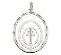 Minoplata Croix de Caravaca ovale en argent sterling 925, pendentif ajouré avec clôture sculptée, design classique unisexe, 22 x 26 mm, style spirituel religieux, compatible avec chaînes jusqu'à 2 mm