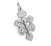 Minoplata Crucifix du Pardon, Argent Plaqué 925, avec Médailles de la Vierge et Saint Benoît, 32 x 22 mm