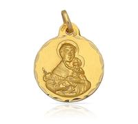 Minoplata Médaille de Saint Antoine de Padoue en argent sterling 925, plaqué or 2 microns, forme ronde, bord sculpté, 17 mm
