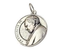 Minoplata Médaille religieuse Pape François en argent sterling 925, 25 mm de diamètre, finition vieillie, deux faces avec place Saint-Pierre, compatible avec chaînes de 3 mm