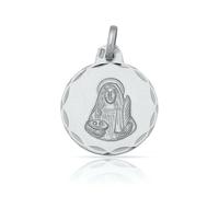 Minoplata Médaille Sainte Lucie en argent sterling 925, ronde 15 mm avec bord sculpté, design artisanal en relief, style religieux classique, 2,5 g