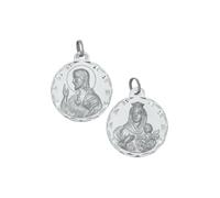 Minoplata Médaille scapulaire religieuse en argent sterling 925, Vierge du Carmen et Sacré-Cœur, double face, 14 mm, finition sculptée