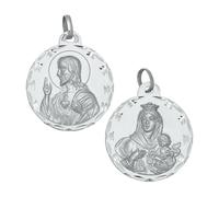 Minoplata Médaille scapulaire Vierge du Carmen et Sacré Cœur, Argent sterling 925, 20 mm, Bord sculpté, Religieuse