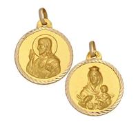 Minoplata Médaille scapulaire Vierge du Carmen et Sacré Cœur de Jésus, en argent sterling 925 plaqué or, double face avec bord sculpté, 22 mm