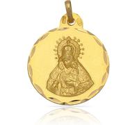 Minoplata Médaille Vierge Macarena en argent sterling 925 plaqué or, 19 mm, motif religieux circulaire avec relief, présenté dans une boîte cadeau