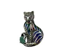 Minoplata Pendentif broche chat en argent sterling vieilli avec pierres naturelles