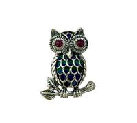 Minoplata Pendentif - Broche hibou en argent sterling vieilli avec pierres