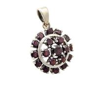 Minoplata Pendentif médaillon vintage en argent sterling 925 vieilli avec grenats naturels et marquises, design rond, 3,5 x 2,6 cm