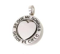 Minoplata Pendentif porte-cendres en argent sterling 925, forme ronde avec cœur, message gravé « Se que me souries du ciel », 17 mm