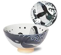 Minorutouki Bol à riz japonais en céramique Mino-yaki Baleine Bleu φ5 × H 2,6 en 19 oz Fabriqué au Japon