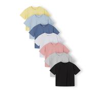 MINOTI T-Shirt bleu chiné / jaune pastel / gris chiné / rose ancienne / noir / blanc, Taille 116-122