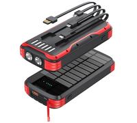 MINRISE Chargeur solaire 40 000 mAh - Chargeur portable PD 20 W - Charge rapide - 4 câbles intégrés et entrée USB-C - Batterie externe avec lampes de poche