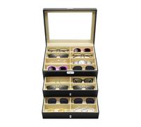 MINRS 34 x 25 x 19 cm - Boîte de rangement pour 24 lunettes - Avec vitrine en verre - Boîte de rangement empilable