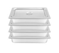 MINRS Lot de 4 récipients gastronomiques GN 1/1 en acier inoxydable - 50,8 x 30,48 x 10 cm - Avec couvercle - Empilables - Volume : 9 l - Peut conserver des aliments chauds et froids - Pour