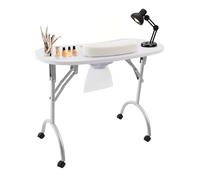 MINRS Table de manucure pliable avec ventouse - Table de manucure portable avec 3 sacs d'aspirateur - Coussinet de poignet et sac de transport étanche - Capacité de charge : 30 kg - Blanc