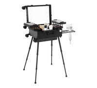 MINRS Valise de maquillage à roulettes Avec miroir et lumière Hauteur et luminosité réglables Verrouillable Pour les voyages, les coiffeurs, les maquilleurs Noir