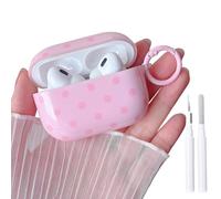 MINSCOSE Coque pour AirPods Pro 2e/1ère génération avec kit de nettoyage, design en TPU souple à pois mignons avec porte-clés, coque de protection anti-chute et antichoc pour femmes et filles (rose)