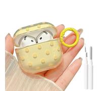 MINSCOSE Coque transparente pour AirPods 4 avec kit de nettoyage, design esthétique rétro à pois mignons, coques rigides en plastique avec porte-clés, coque de protection en TPU pour femmes et filles