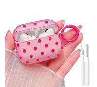 MINSCOSE Coque transparente pour AirPods Pro 2e/1ère génération avec kit de nettoyage, design esthétique à pois mignons, coques rigides en plastique avec porte-clés, coque de protection en TPU pour