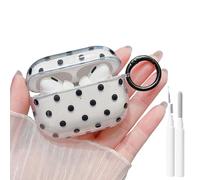 MINSCOSE Coque transparente pour AirPods Pro 2e/1ère génération avec kit de nettoyage, design esthétique à pois mignons, coques rigides en plastique avec porte-clés, coque de protection en TPU pour