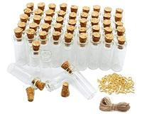 Minsily Lot de 100 mini bouteilles en verre de 2 ml avec bouchons en liège, ficelles de 20 mètres, petits pots, mini fioles transparentes, bouteilles en liège pour loisirs créatifs, décoration