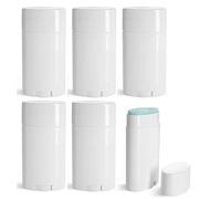 Minsily Lot de 6 contenants vides vides de 75 ml pour baume à lèvres ovales en plastique blanc - Tubes rechargeables sans BPA pour déodorant, rouge à lèvres, crayon, chapstick