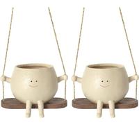 Minskaya Pots De Fleurs À Suspendre, Mignon Pot De Fleurs en Résine avec Visage Sourire Et Balançoire, Pot De Fleurs À Suspendre en Résine, Décoration Murale pour Maison Bureau Balcon Jardin