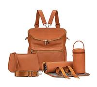 Minsong Sac à dos à langer tendance en cuir pour maman, sacs à langer de voyage avec organisateur de sac et matelas à langer, marron, Medium, Élégant